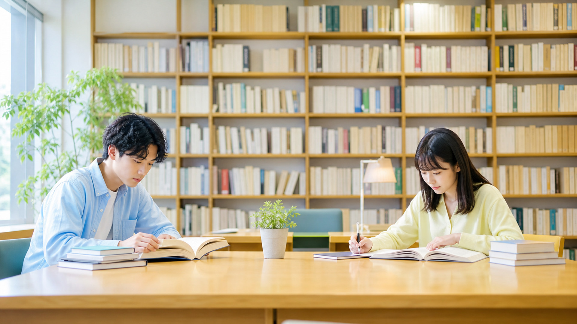 図書館で学ぶ人々 library-study-people-04