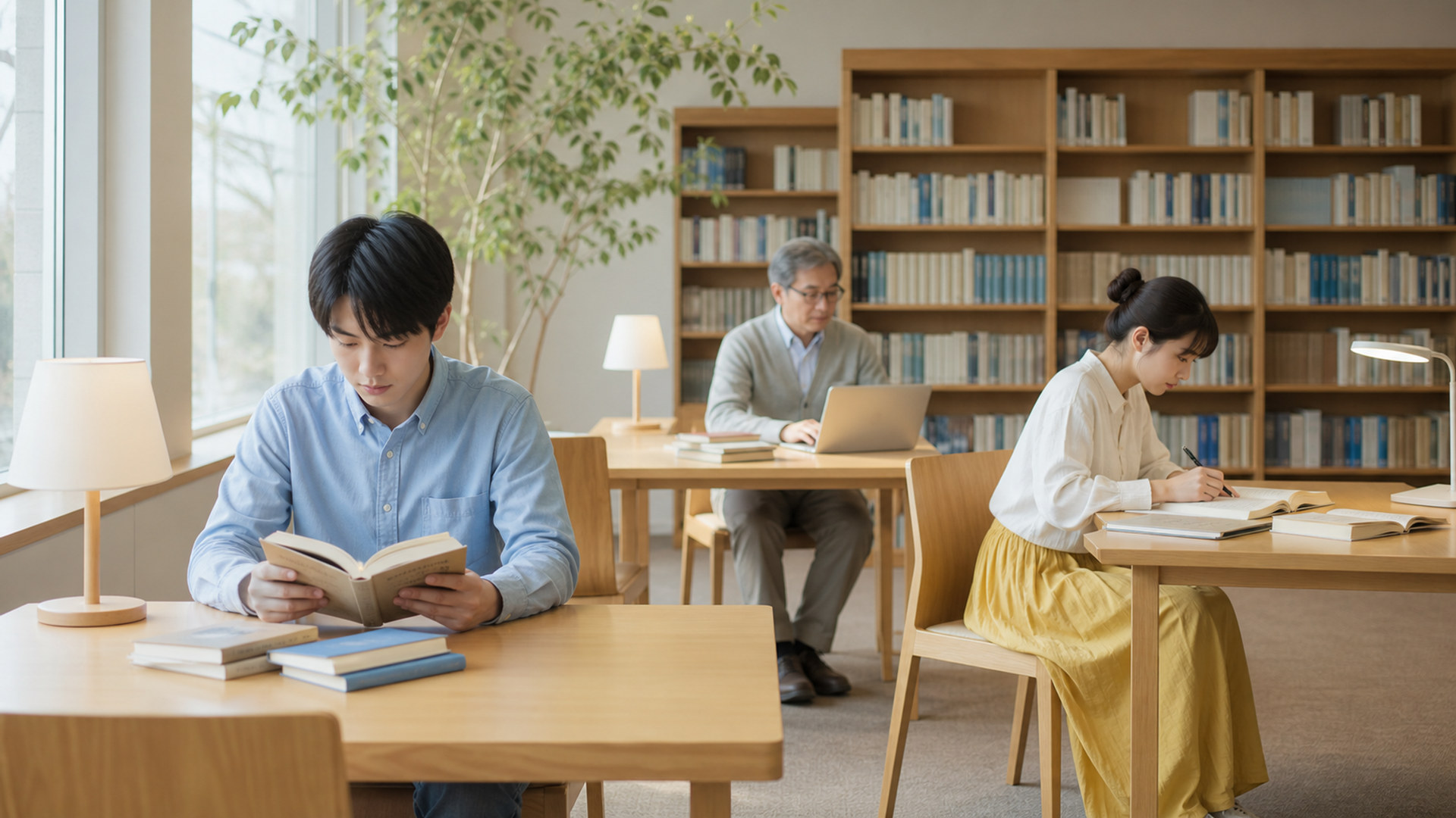 図書館で学ぶ人々 library-study-people-05